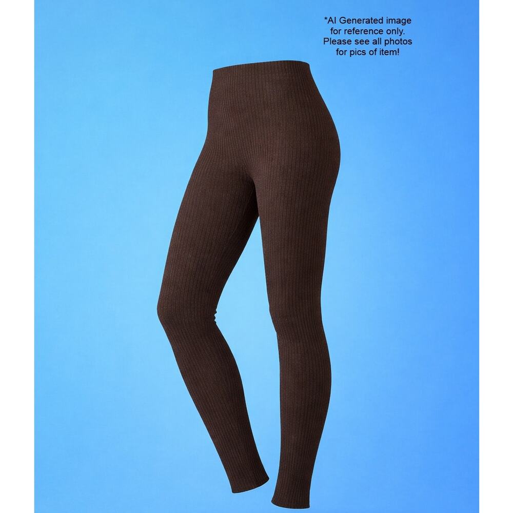 New Ladies Brown Seamless Rib Fashion Leggings Size Medium